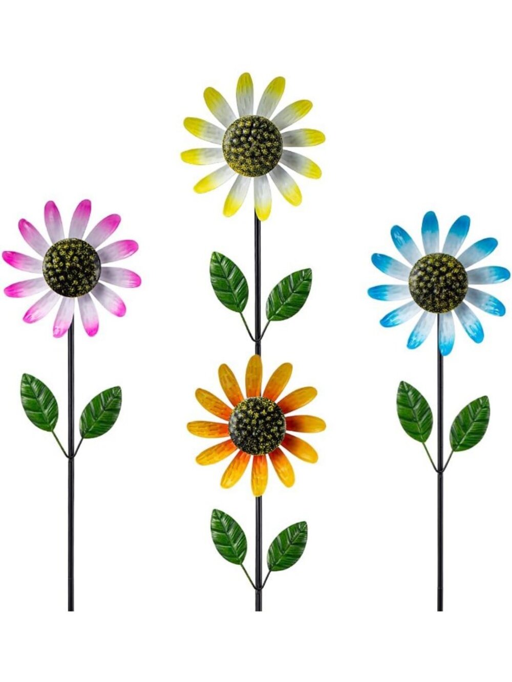 4-Pack Metal Sunflower Wind Spinners for Outdoor Garden & Patio Decor